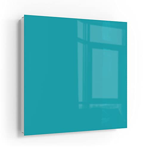DEQORI Schlüsselkasten weiß | 30x30 cm | Unifarben - Türkis | Glas & Metall Schlüssel-Box | Schlüsselschrank mit 50 Haken + 2 Magnete | Moderne Design Box magnetisch & beschreibbar
