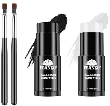 EBANKU Black and White Face Body Paint Stick Oil - Eye Black Sticks for Sports, Cream Skeleton Joker Mime Foundation Makeup, Halloween SFX Cosplay Costume Party