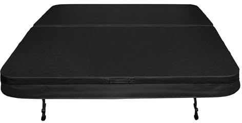 Cubierta Negra de hidromasaje 2,1x2,1m Impermeable Exterior Jardín Funda SPA Bañera Hidromasaje Cintas Bloqueo con Llaves Manijas Capota Dura Cuero PVC Espuma 25kg/m³ Densidad Resistencia UV + Moho