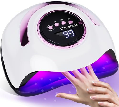 GUHAOOL 180W Nageltrockner Lampe, UV Lampe für Gelnägel, UV Lampe Nägel Professionelle mit Griff, 4 Timer Einstellungen,Sensor LCD Display, Abnehmbarer Basis,für Nageltrockner für Alle Nagellacke,Weiß