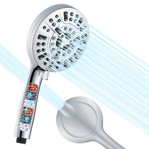 Soffione doccia con filtro – ugelli anti-intasamento, alta pressione, 10 modalità di spruzzo, addolcitore per rimuovere il cloro, lavaggio elettrico integrato per pulire vasca, piastrelle e animali