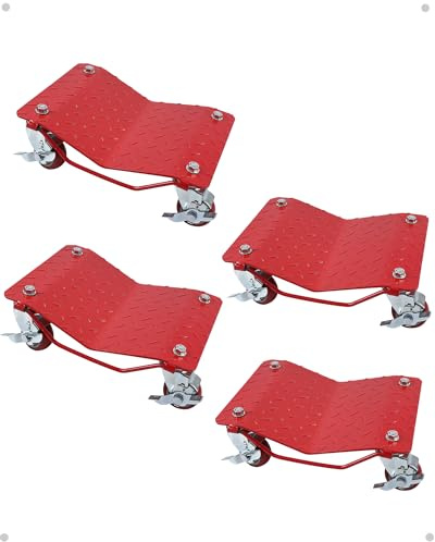 KYBOLT Car Dolly [Set of 4 with 6000 lbs] Capacity, Carbon Steel Heavy Duty Car Mover Wheel Dollies with Antiskid Plate & 360 Degree Rotatable Wheel, 16*13, Red