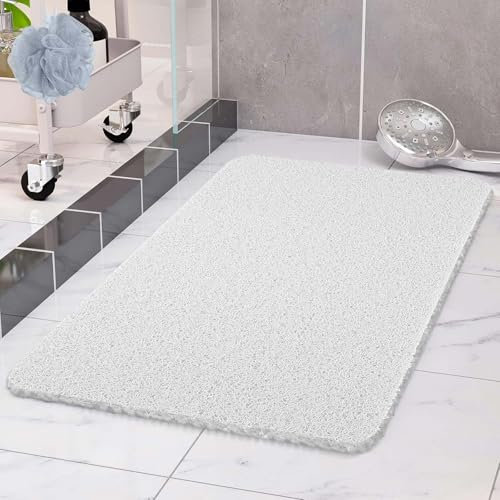 COSYLAND Tapis de Douche Antidérapant 40x80 cm - Tapis de Bain Sécurité Confortable en PVC Luffa - Séchage Rapide avec Trous de Drainage - pour Salle de Bain et Zones Humides - Découpable - Blanc