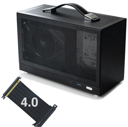 MiniNeo S300 Tragbares 8-Liter-Mini-ITX-Gehäuse mit kleinem Formfaktor, fortschrittlichem belüftetem Panel, Inklusive PCIe 4.0 Riser (Schwarz)