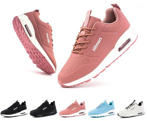 Hitmars Scarpe Running Donna Scarpe Sportive All'Aperto Scarpe Ginnastica PU Idrorepellente Cuscino d'Aria Antiscivolo Traspirante Allacciare Casual Rosa EU41