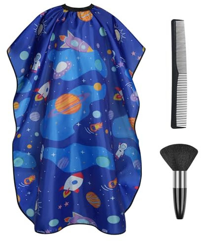 AYBUY Kinder Friseurumhang, Haarschnitt Friseurumhänge, Professioneller Kinder Haarschneideumhang, Cape Haarschneideumhang mit Klettverschluss Für Salon Haarschneiden Friseur(Blau)