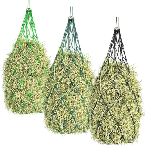 Cerkkapo Red De Heno Para Caballos,3 Piezas de Red De Heno de 36 pulgadas,Red De Heno Para Caballos de malla fina (12.5cm) con anillos y mosquetones,para caballos,ponis,caballos viejos,cabras,animales