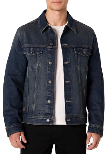 Amazon Essentials Men's Heavyweight Low Stretch Regular-Fit Denim Jacket, Chest Patch Pockets, Tinted Dark Wash, Large