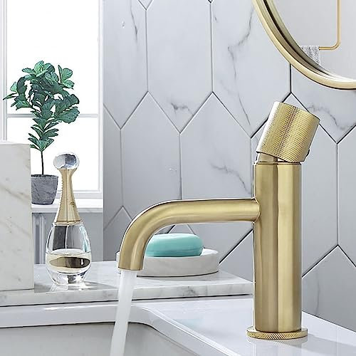 OWOHYG Robinet de lavabo à Levier Unique en Or brossé Robinet de Salle de Bain à 1 Trou pour lavabo sous Plan