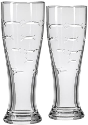 Rolf Glass School of Fish 16oz Beer Pilsner | Set of 2 | Craft Beer Glasses | Designed and engraved in the USA