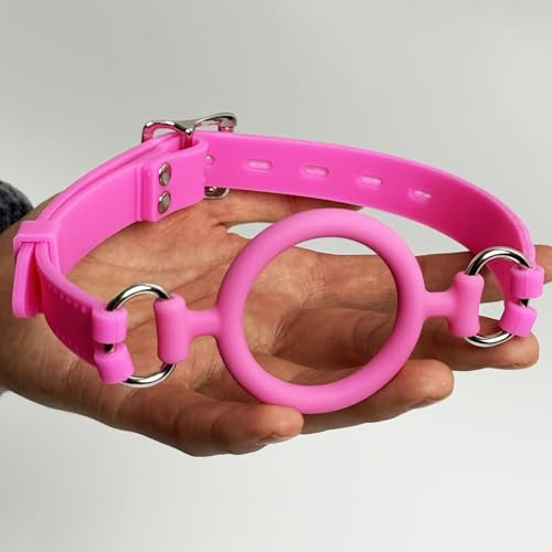 Silikon-Mundknebel - softe Mundfessel für Frauen und Männer, Mundsperre in Ringform, mit verstellbaren Riemen, zum Umschnallen (Rosa)