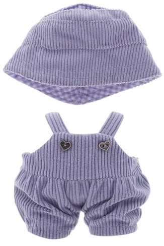 Etistta 6.7 inch Doll Clothes with Hat, Corduroy Bib Pants Overalls for 17cm Doll Accessories Outfits (Purple)
