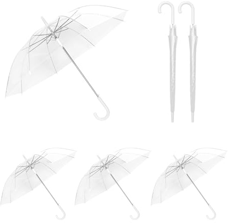 petour Lot de 6 parapluies transparents - Diamètre : 100 cm - Pour une personne - Transparent - Automatique - Avec poignée ergonomique - Pour séance photo, utilisation quotidienne, Blanc (Transparent)