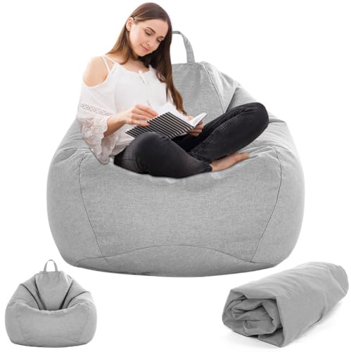Gohytal Puf para niños y adultos, 100 x 120 cm, para adultos, grande, para videojuegos, XL, solo funda, sin relleno, para interior o salón, decoración (gris claro)