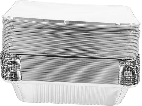Healifty 25 Pezzi Vassoi Alluminio con Coperchio Resistenti Caldo Freddo Teglie Usa e Getta per Cottura Forno Barbecue Picnic e Catering Contenitori Alluminio Per Cibi da Asporto e Camping