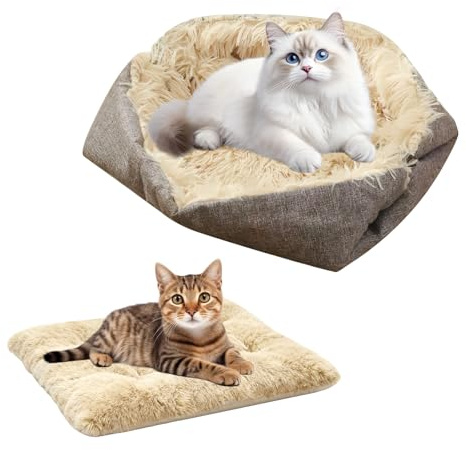 Cuccia per Gatti Lavabile, Morbido 2 in 1 Cuscino Gatto, Cuscino per Gatti, Cuccia Gatto Lavabile in Lavatrice, Cuccie per Gattis Piccolo, Pieghevole, per Cani Piccolo, Gattis, Coniglio (61 X 51 cm)