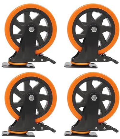 Ruedas para cargas pesadas de 150 mm con frenos, 4 unidades de ruedas de poliuretano de 100 kg cada una, incluye material de montaje para carro de transporte y carro de taller