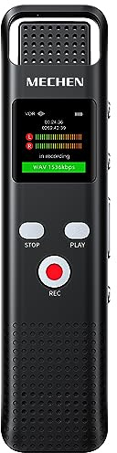 MECHEN V02 Enregistreur Vocal Numérique 64 Go, 1536 Kbps Dictaphone | Boîtier en Métal, Réduction du Bruit, Enregistrement One-Touch, VOR, Line-In, pour Entretiens et Réunions