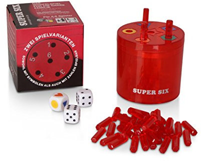 BestSaller 3015 SUPER SIX 'Family' Kunststoff, 10xØ10cm, beidseitig bespielbar, auch für Kinder, 36 Stäbchen, 3 Würfel, rot (1 Stück)