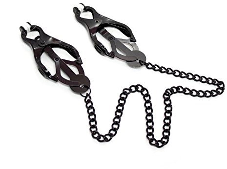 The Bondage Locker Japanese Clover Clamp Nipple Clamps Stealth Black with Chain