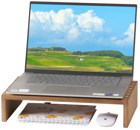 KIRIGEN Skärmstativ, skrivbordsstativ för PC, laptop, TV, skrivare skärm, armar och stativ, upphöjare för skrivbord för kontor, organisering, skrivbord, arbetsplats, stående gul-brun