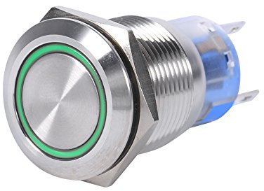 Aramox Interruttore a Pulsante con Chiusura a LED, Pulsante 19 mm 12V Interruttore a Pulsante con Chiusura a Scatto autobloccante in Acciaio Inossidabile Impermeabile(Anello Luminoso a LED Verde)