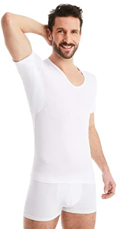 FINN Anti-Schweiß Shirt Herren mit V-Ausschnitt und integrierten Achselpads gegen Starkes Schwitzen - Unterhemd mit garantiertem Schutz vor Schweißflecken und Schweißgeruch Weiß Weiss XXL