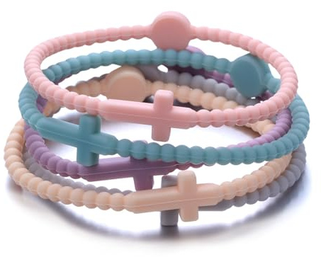HALUKAKAH 5 Pulseras con Cruz de Jesús para Niñas - ¡Comparte La Fe! | Vínculo Familiar, Regalos Católicos, Pulseras de Equipo | Silicona Ecológica, Diseño USA | El Sueño del Ángel | Talla XS 16cm
