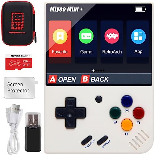 Miyoo Mini Plus Handheld Spielkonsole, 3,5 Zoll Open Source Retro Videospielkonsole mit 128G TF Karte, Eingebaute 15000+ Klassische Spiele, Unterstützung WiFi