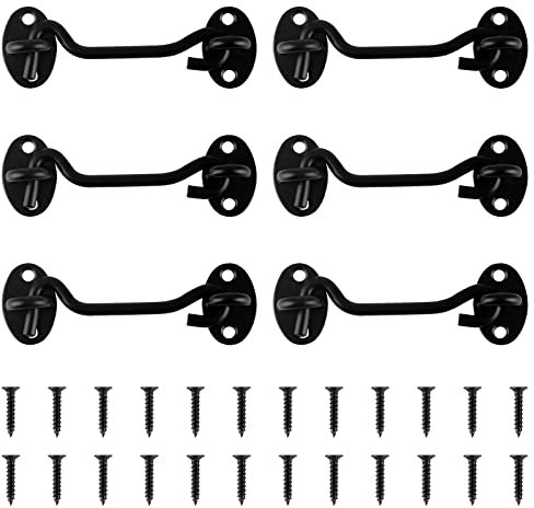ZEONHEI 6 Stück 100mm Sturmhaken mit Öse Schwarz, Kabinenhaken Edelstahl mit 24 Schrauben, Türhakenverschluss mit Öse für Fenster, Türhaken Fensterriegel Türen, Schrank