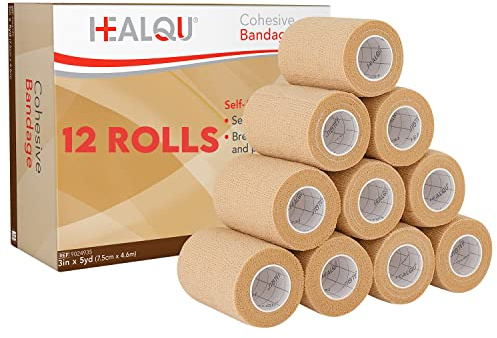 HEALQU Self Adhesive Bandage Wrap – 12 Rolls 3 x5Yd Cohesive Tape for Athletic & Sports -Self Adherent Medical Tape, Flexible, Waterproof Elastic Bandages for Wrist & Ankle Vet Wrap for Dogs
