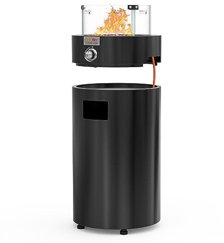 Onlyfire Round Gas Fire Pit, Detachable Outdoor Patio Heater with Lava Rocks, Glass Wind Guard & Wheels, for Patio Backyard Outdoor Restaurant, 6.85kW