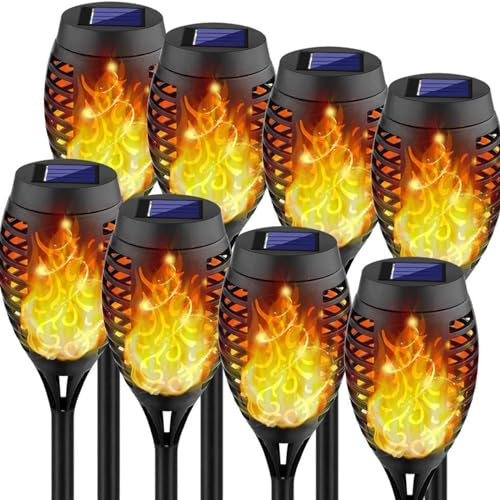 XIHAMA Lot de 8 lampes solaires d'extérieur pour jardin - Étanche - Flamme vacillante - 12 LED - Pour paysage, allée, patio, cour, chemin