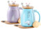 Regalo Donna Compleanno Tazza Gatto, Tazza da caffè in ceramica a forma di gatto, con coperchio a forma di gattino, cucchiaio in acciaio inox, idea Regali Natale Tazze Natalizie 380 ml (blu e viola)