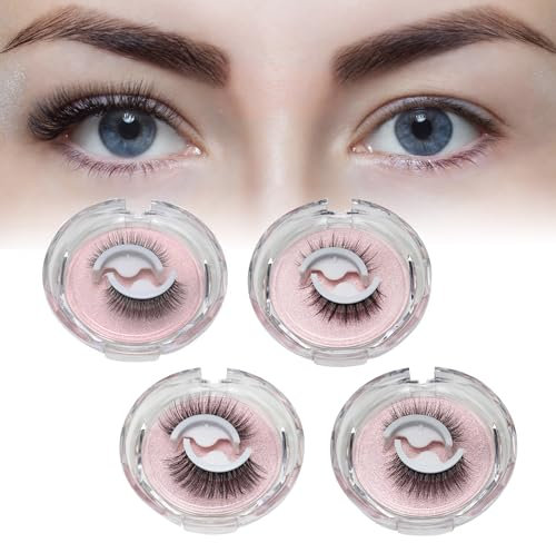 4 Paar Wiederverwendbar Selbstklebende Wimpern,3D-Wimpern Sind Dick und Geschwungen,Kein Kleber Oder Eyeliner Erforderlich Künstliche Wimpern,Natürlich und Leicht zu Tragen mit Tragbarer Box