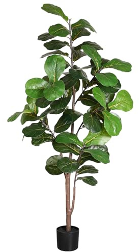 LUWENER 6ft Artificial Fiddle Leaf Fig Tree Plant,Fake Ficus Lyrata in Pot,Ficus Faux Plant Artificial Trees for Office Indoor Outdoor Garden Living Room Home Decor 1PCS-71in