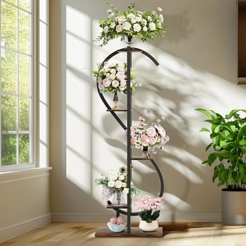 unho Support Plantes Intérieur 5 Niveaux: Étagère Plante en Métal Porte Plante 153 cm de Haut en Forme de S pour Maison Balcon Chambre Salon