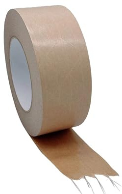 1 rollo de cinta adhesiva de papel de 50 mm x 50 m, reforzado con hilo, 130 µ, fuerte fuerza adhesiva con caucho natural, cinta adhesiva ecológica de papel kraft para paquetes sostenible, cinta