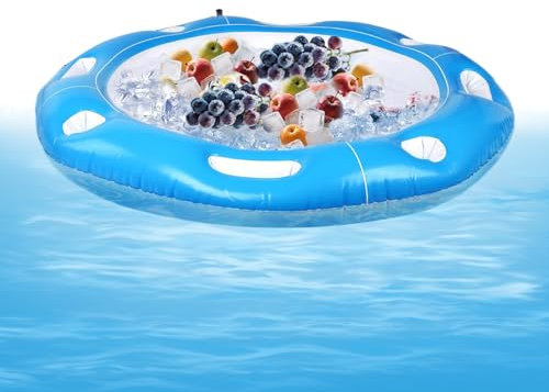 Mesa de juego flotante, barra de natación inflable con diseño plegable C, 39.3 x 39.37 pulgadas, soporte resistente para alimentos y bebidas para lago, vacaciones, camping, cabaña, centro turístico de