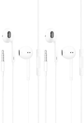Paquete de 2 auriculares, auriculares intraurales con cable, auriculares con aislamiento de ruido con micrófono, compatibles con almohadilla de teléfono, reproductores de MP3, teléfonos inteligentes y