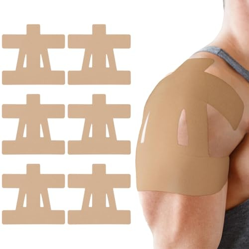 AOWVUTS 6pz Nastro Kinesiologico Tape per Spalla Tape Sportivo con Adesivo Nastro Atletico Terapeutico Elastico Muscolare Cerotto Impermeabile per Articolazioni Supporto, Protezione Muscolare (SKin)