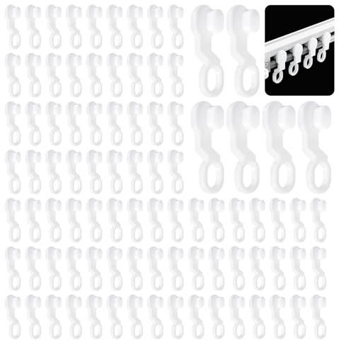 Plastic Curtain Glider Hooks – 100 Pcs White Curtain Track Gliders – Smooth Sliding Runners for Living Room Bedroom Caravan – Easy Fit Curtains and Blinds Accessories