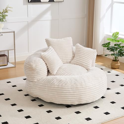 Lazy Soffa, hållbar, komfort, lounger, hög rygg, sittsäck, stol, soffa med tre kuddar för vuxna och barn, inomhus och utomhus (beige)