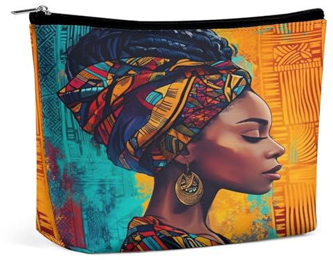 Pañuelo para la cabeza y vestido con estampado africano colorido, neceser de maquillaje, organizador de artículos de aseo de viaje, estuche de cosméticos para mujeres, regalos de cumpleaños para mamás