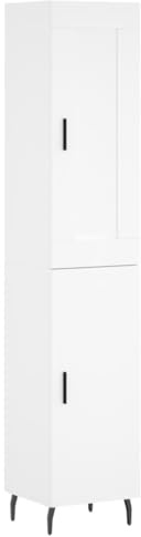 Yisssmeng Buffet Haut Blanc 34,5x34x180 cm Meuble Rangement 2 Portes | Armoire colonne verticale compacte avec rangements fermés pour organiser vos objets dans le salon ou l'entrée.