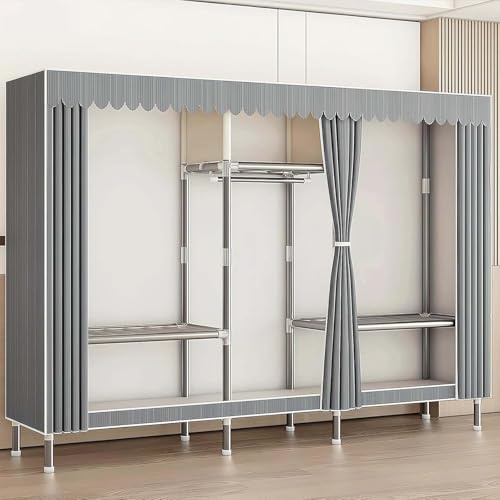 Bärbar multifunktionell tyggarderob med hyllor och hängstång – vikbar platsbesparande tyggarderob för sovrumsförvaring (207 x 46 x 173 cm) – perfekt för att organisera kläder och tillbehör