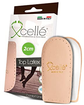 Xcellé Mezzi plantari alzatacco in lattice e pelle morbido rialzo di 2 cm per dolori al tallone fascite plantare per scarpe uomo donna comfort e sollievo 2 pz (35/38)
