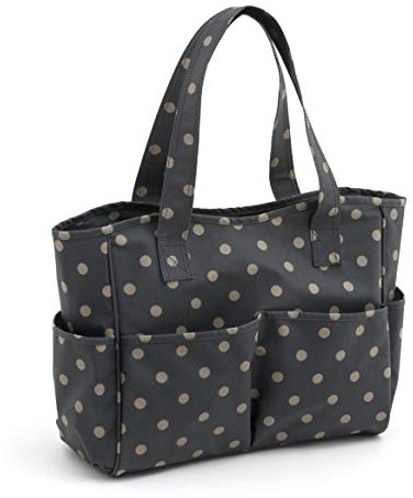 Hobby Gift Exclusive Craft Bag, Shoulder Bag, Knitting Bag, Yarn Storage, School bag, 13 x 34.5 x 29cm, Charcoal Polka Dot