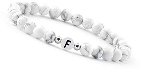 GD GOOD.designs Bracelet de couple avec la lettre F | Bracelet partenaire en perles de howlite (lettre F)