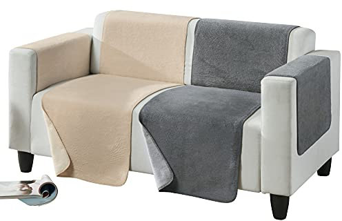 Erwin Müller Sesselschoner, Sesselauflage, Überwurf Matera 3-TLG. grau/Silber Größe 100x200 cm - weich, temparaturausgleichend, atmungsaktiv, mollige Wärme